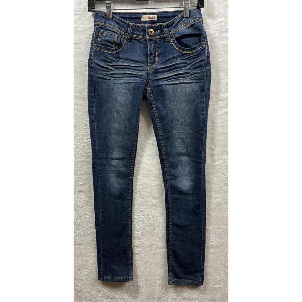 Mudd Girls Jeans 12R Adjustable Waist Skinny Blue Denim Stitch Pocket